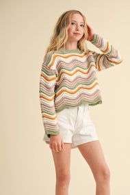 heart and arrow - TWEEN GIRLS KIDS CREW NECK WAVY RIB KNIT PULL OVER (7-14)