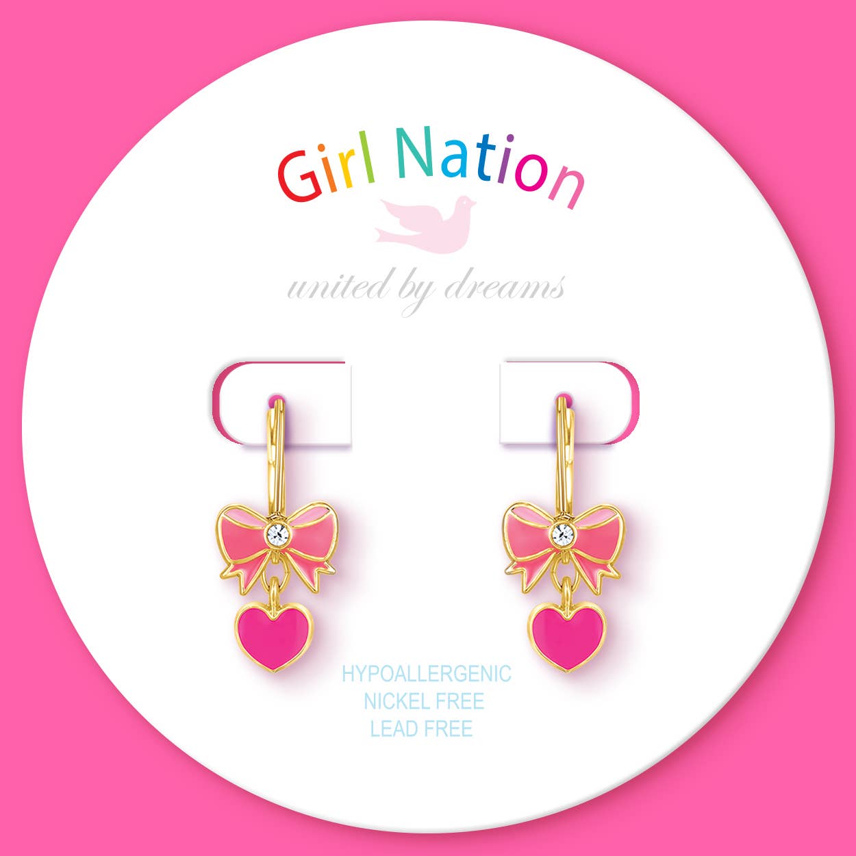 Girl Nation - Pink Heart and Bow Leverback Earrings