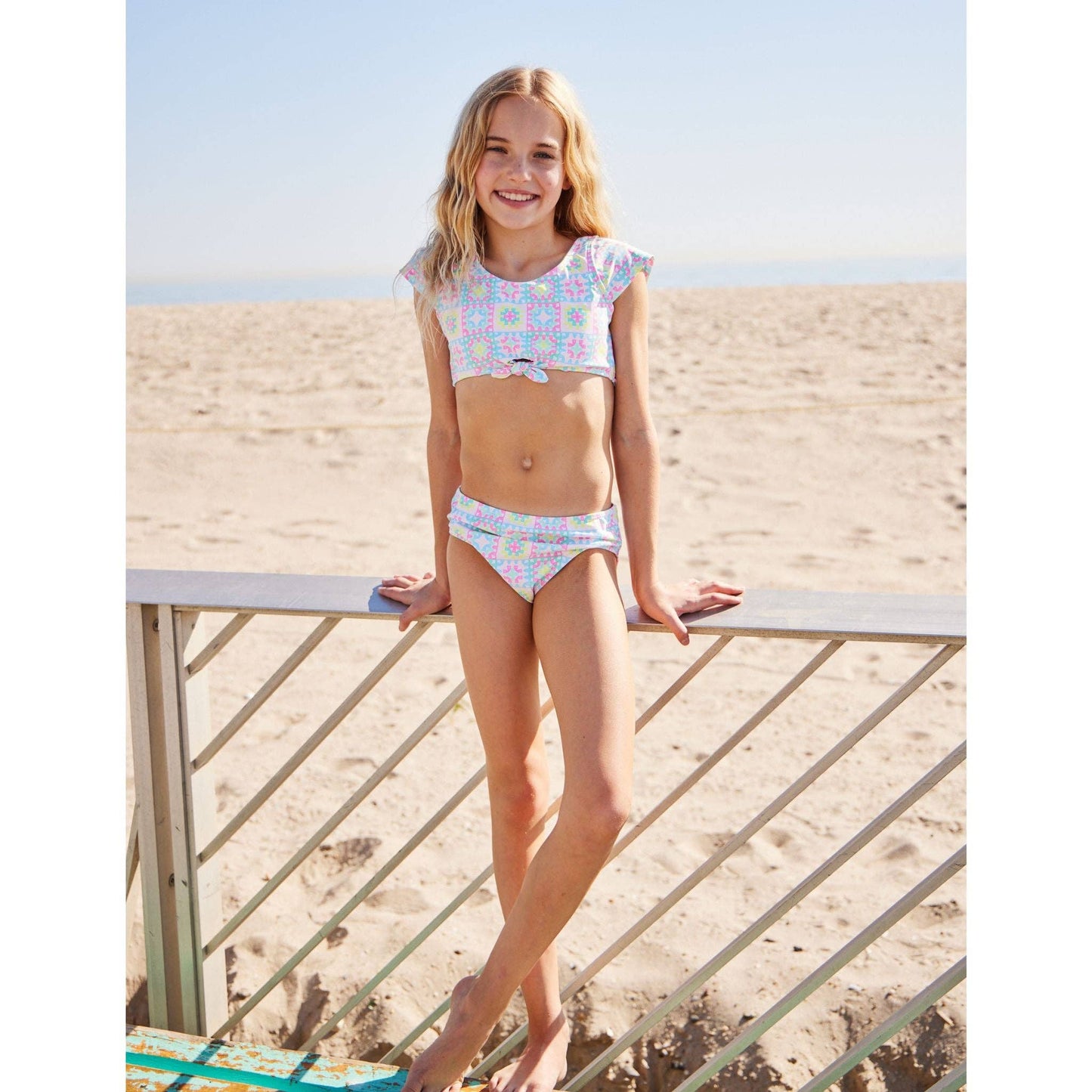 Andy & Evan - Kids (7-16) Two Piece Swimsuit | Multicolor Crochet: Pink