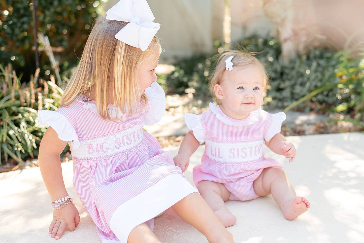 Lil Cactus - Pink Striped Lil Sister Smocked Romper