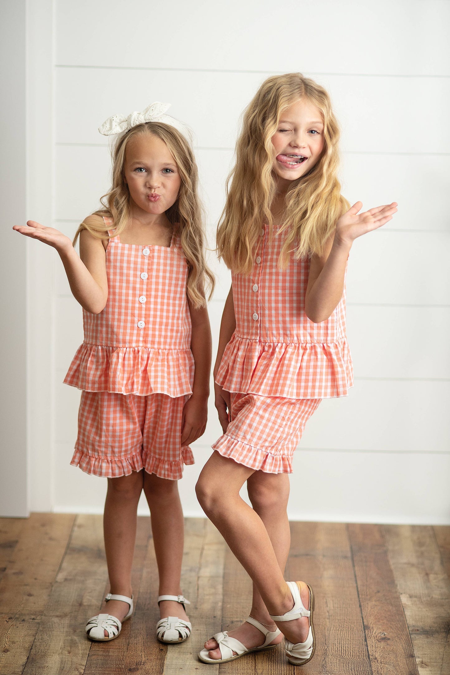 Wren & James - Kids Rust Check Gingham Ruffle Button Short Set
