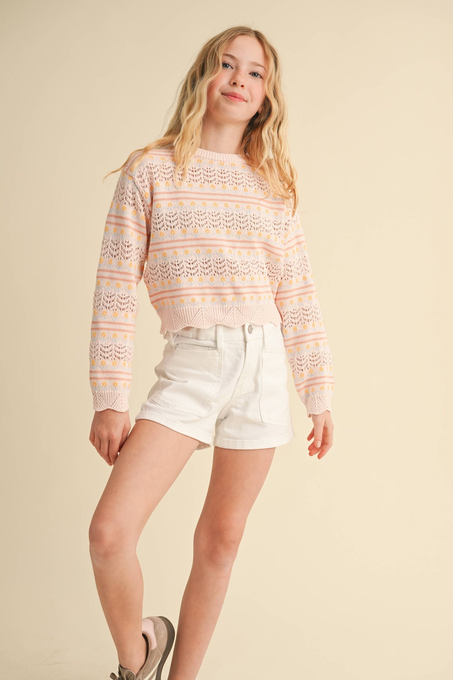 heart and arrow - TWEEN GIRLS KIDS PULL OVER TOP IN FLOWER POINTELLE (7-14)