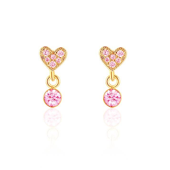 Girl Nation - Little Luxe Drop Earrings | Heart with Pink Cubic Zirconia