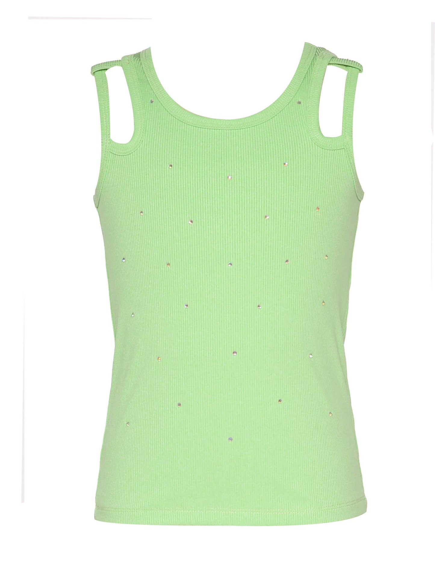 Hannah Banana - DOUBLE STRAP RIB TANK TOP WITH RHINESTONES: White