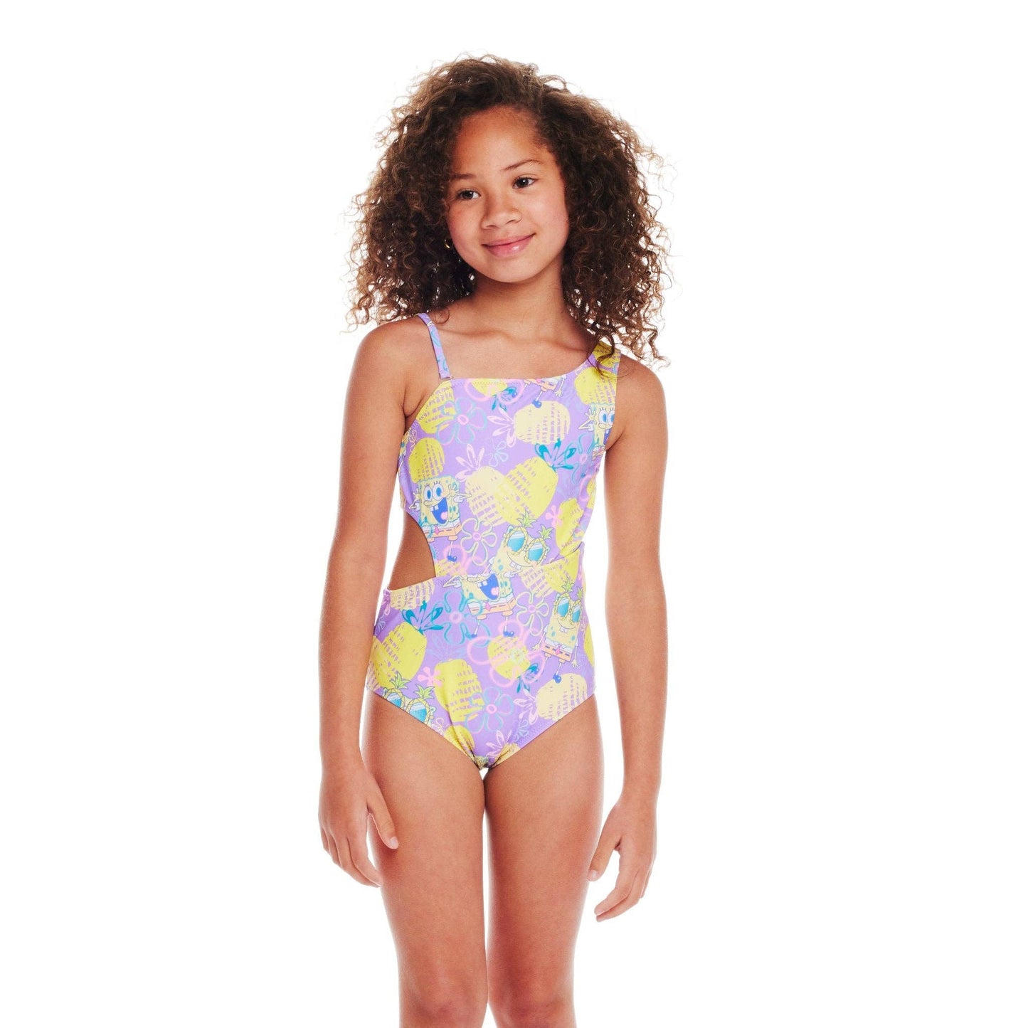 Andy & Evan - SpongeBob SquarePants™ x Andy & Evan® | Kids (2-7) Pineapple Print One Piece Swimsuit: Purple