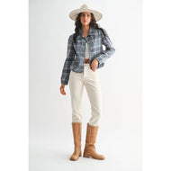 Camellia - PLAID DENIM JACKET: MEDIUM DENIM WASH PLAID / S-M-L(3-2-1)