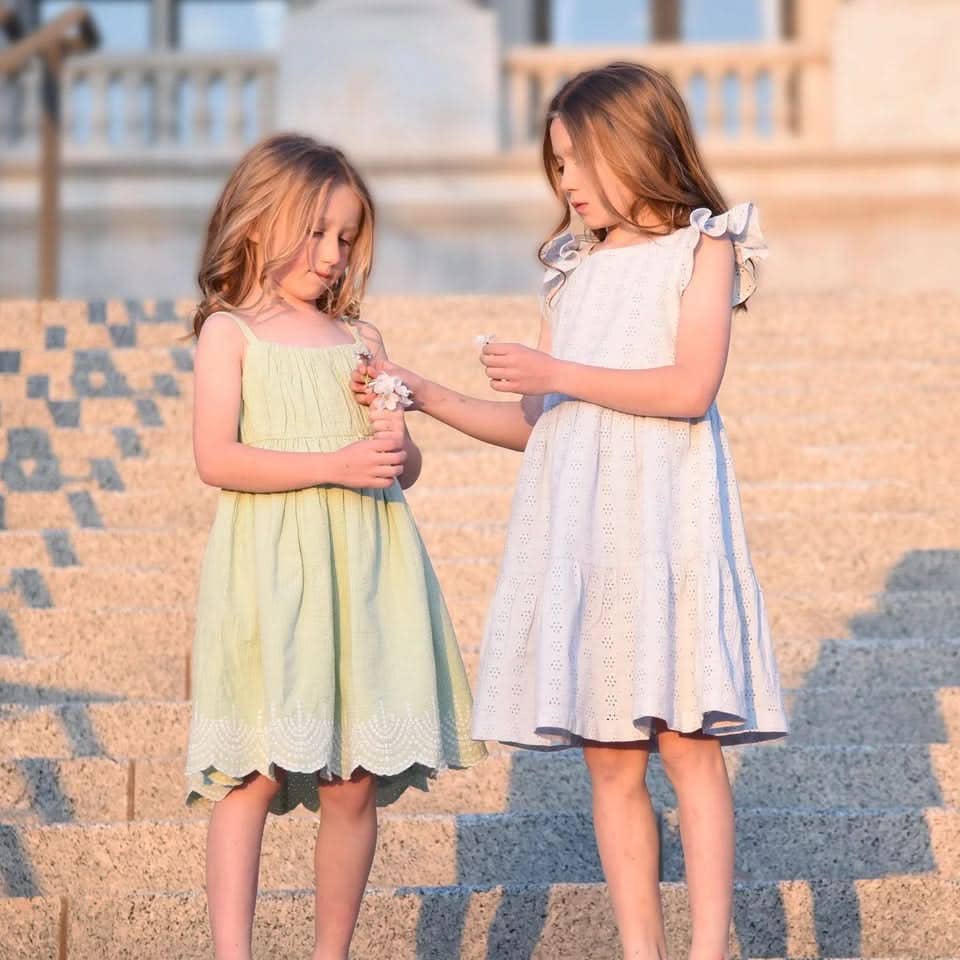 Hope and Henry - Ruched Organic Party Dress: Mint Seersucker