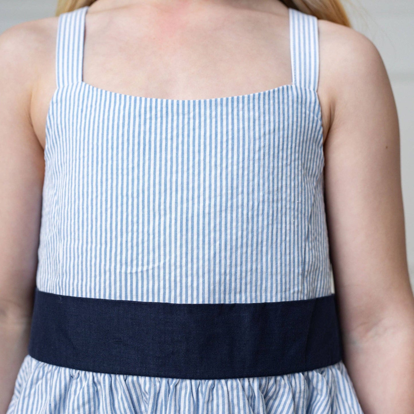 Hope and Henry - Organic Embroidered Special Sundress: Blue Seersucker