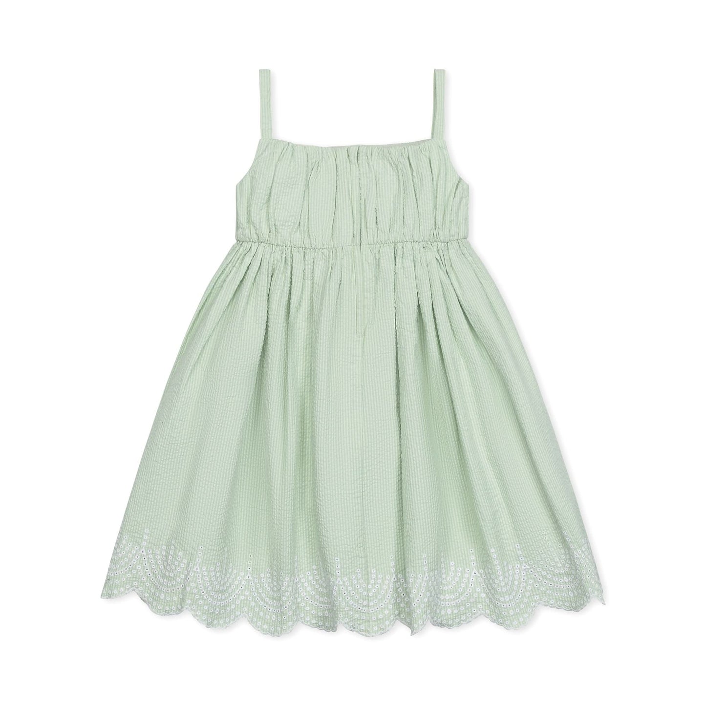 Hope and Henry - Ruched Organic Party Dress: Mint Seersucker