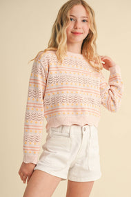 heart and arrow - TWEEN GIRLS KIDS PULL OVER TOP IN FLOWER POINTELLE (7-14)