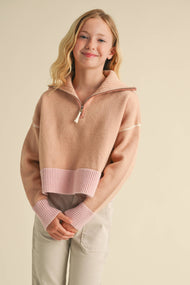 heart and arrow - TWEEN KIDS GIRLS HALF ZIP SAILOR COLLAR SWEATER (7-14)