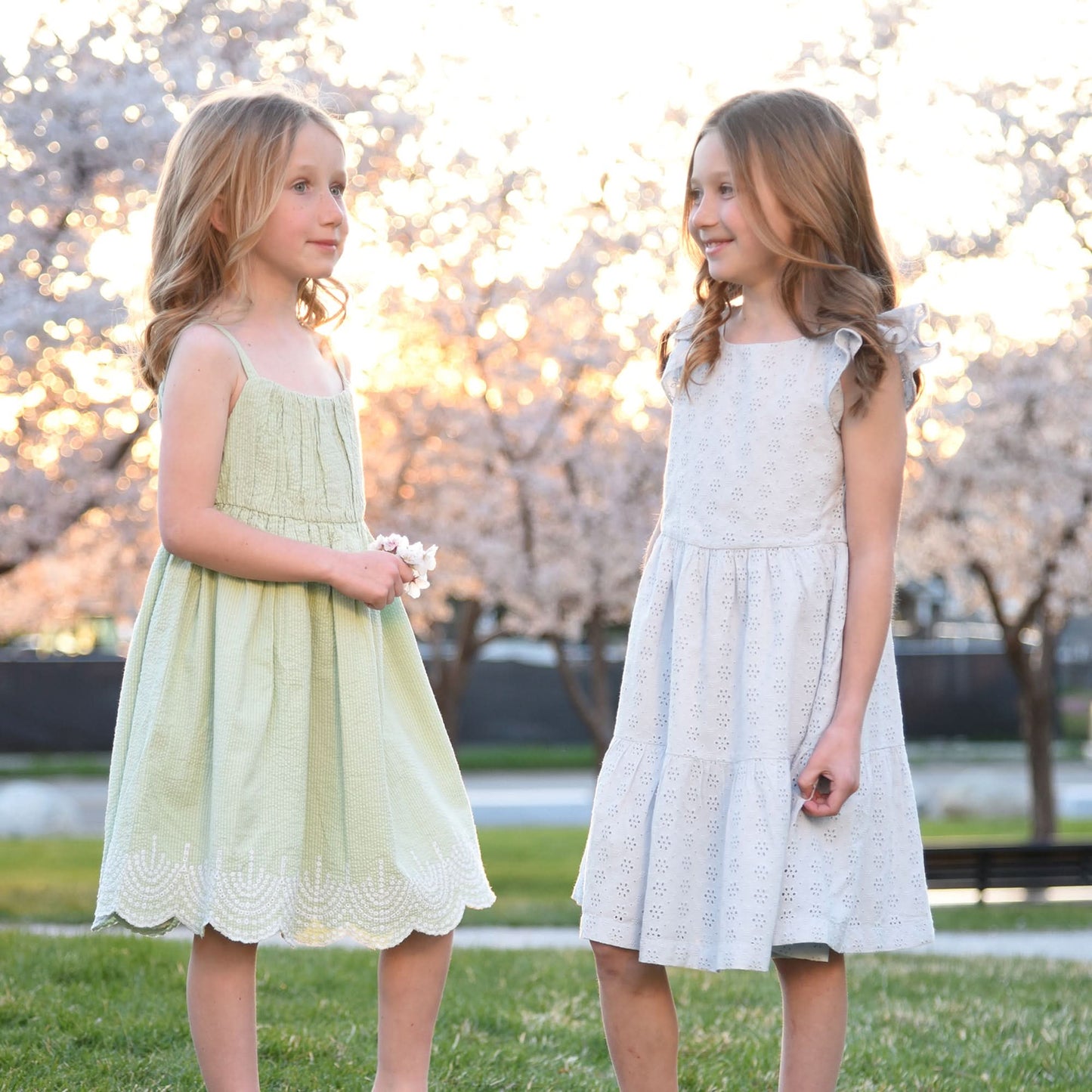 Hope and Henry - Ruched Organic Party Dress: Mint Seersucker