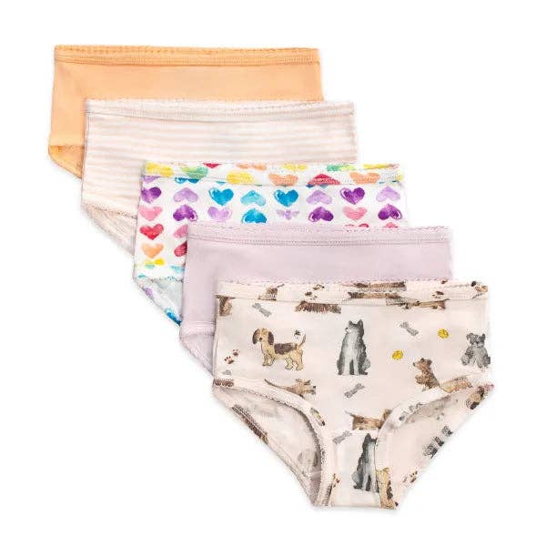 Burt's Bees Baby - Girls Set of 5 Puppy Party & Rainbow Hearts Underwear: Puppy Party / 2-3 Toddler