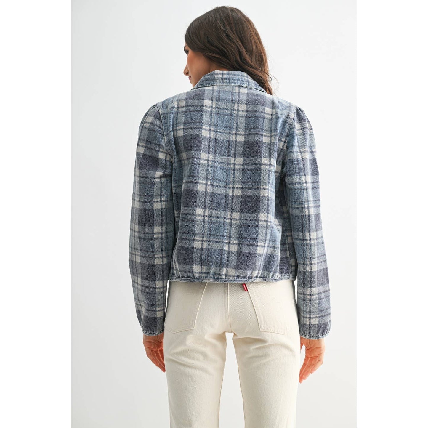 Camellia - PLAID DENIM JACKET: MEDIUM DENIM WASH PLAID / S-M-L(3-2-1)
