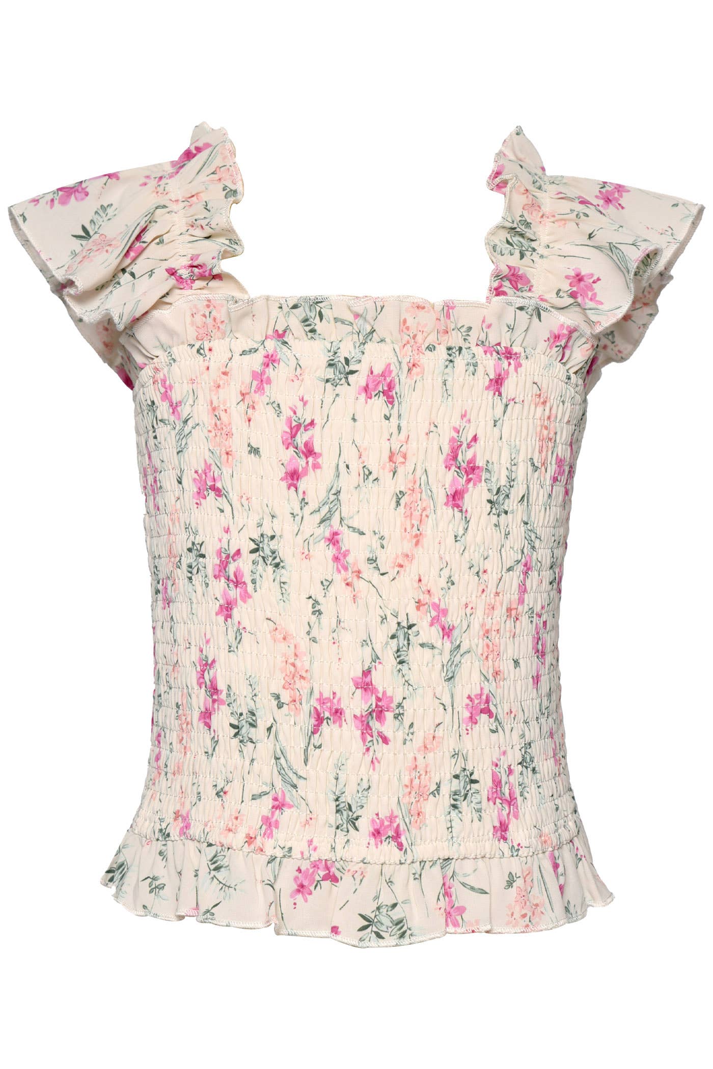Hannah Banana - FLORAL RUFFLE SMOCKED TOP: IVORY MULTI / 4