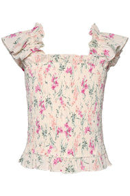 Hannah Banana - FLORAL RUFFLE SMOCKED TOP: IVORY MULTI / 4