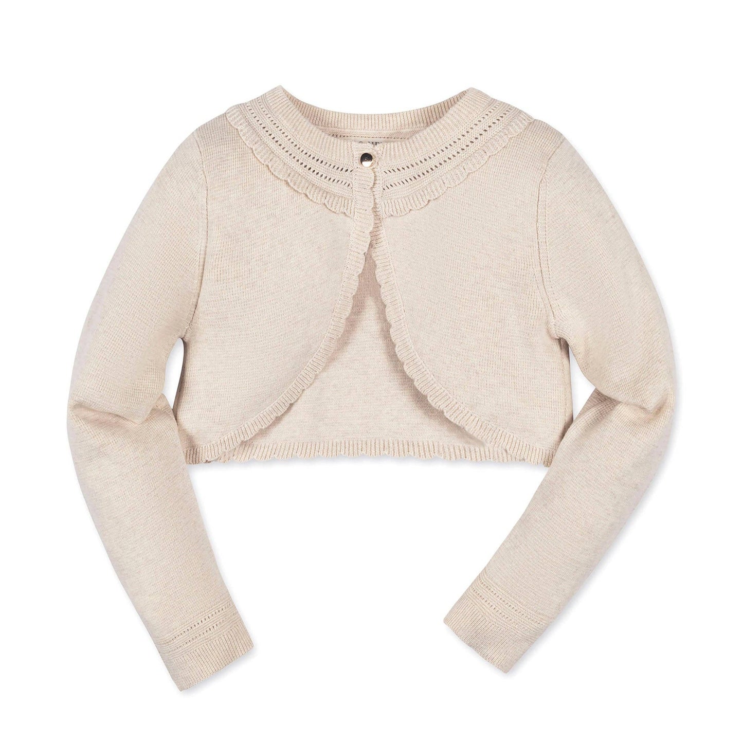 Hope and Henry - Organic Cropped Special Cardigan: Light Oatmeal Scallop