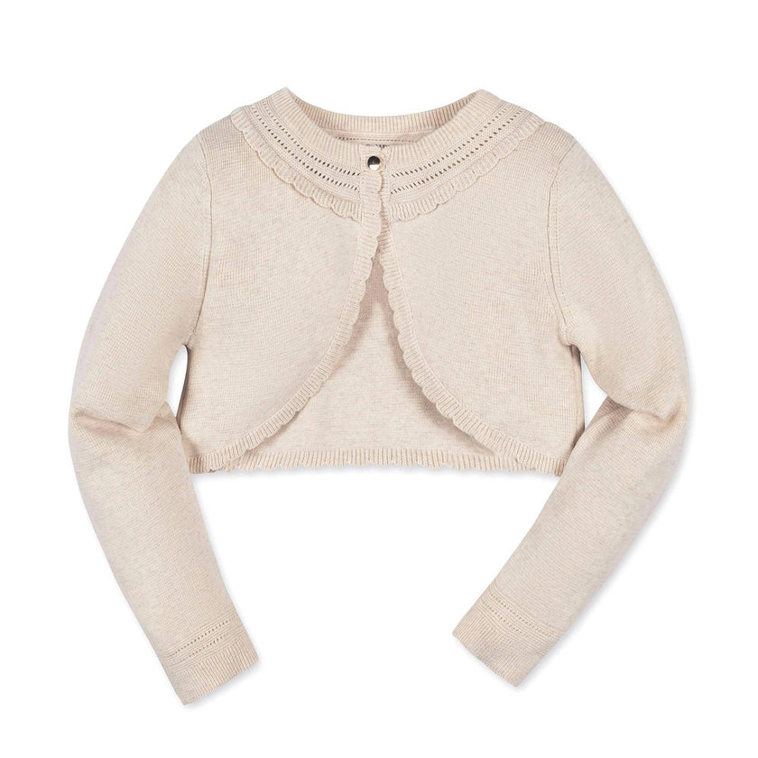 Hope and Henry - Organic Cropped Special Cardigan: Light Oatmeal Scallop