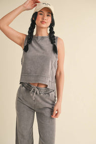 KIMBERLY C - Mineral Wash Sleeveless Top: Charcoal