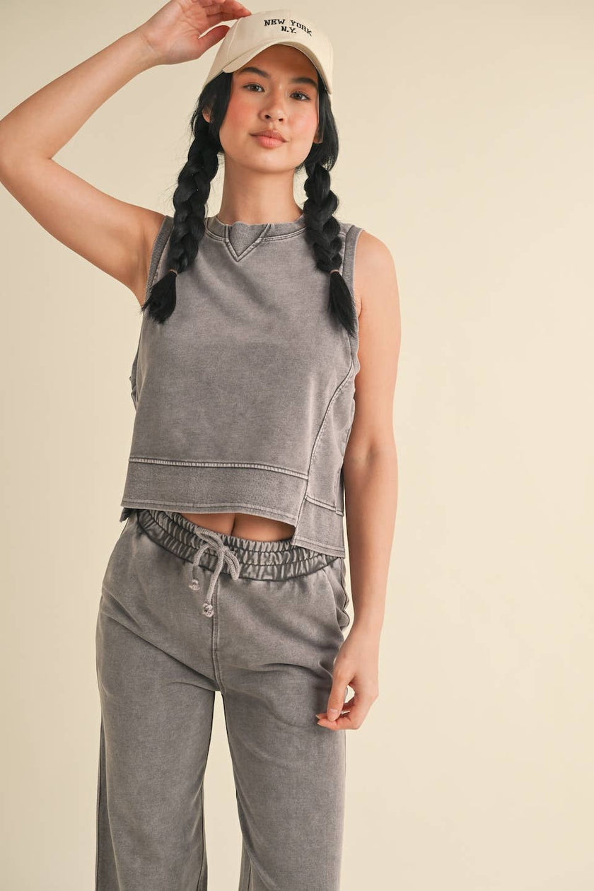 KIMBERLY C - Mineral Wash Sleeveless Top: Charcoal