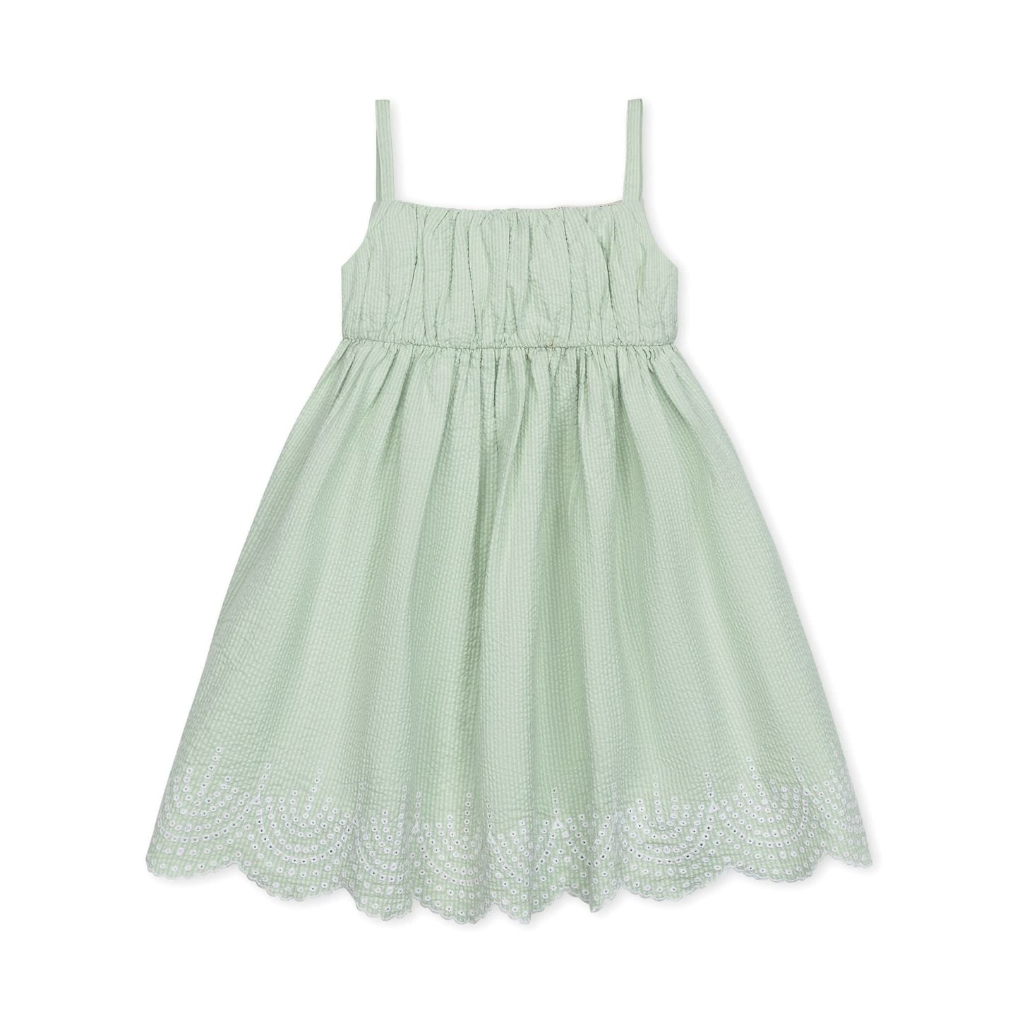 Hope and Henry - Ruched Organic Party Dress: Mint Seersucker
