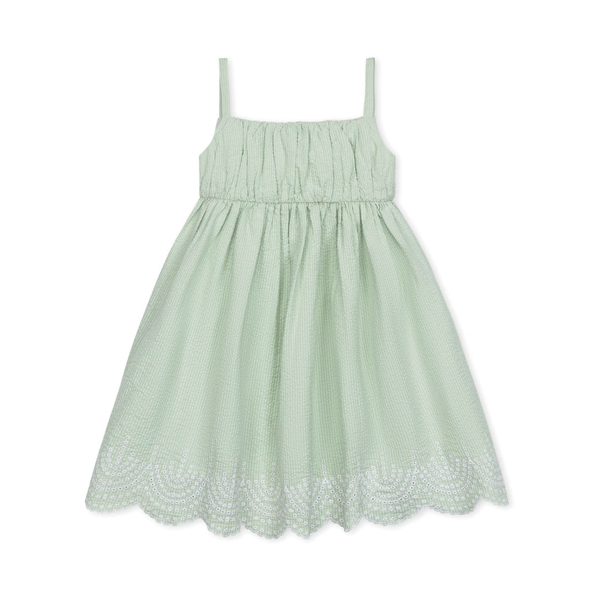 Hope and Henry - Ruched Organic Party Dress: Mint Seersucker