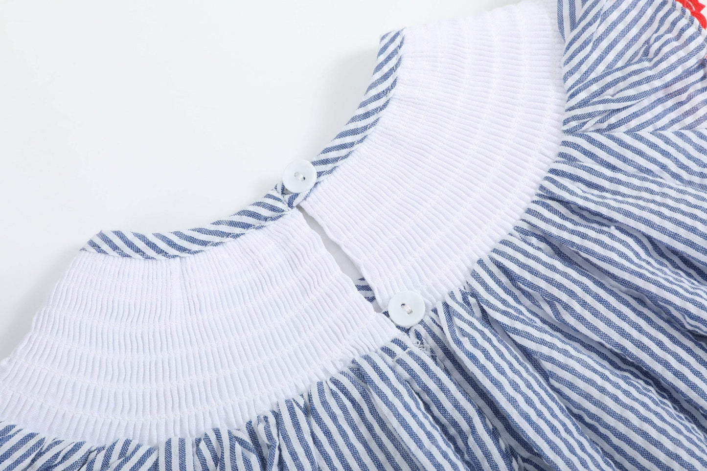 Lil Cactus - Blue Seersucker Baseball Smocked Bishop Dress