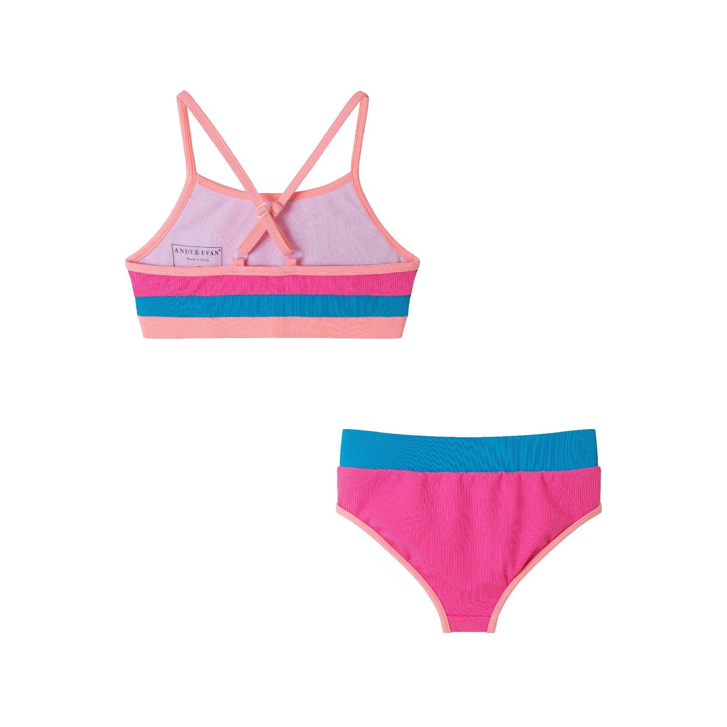 Andy & Evan - Kids (4-16) Two Piece Swim Suit | Pink Color Block: Pink