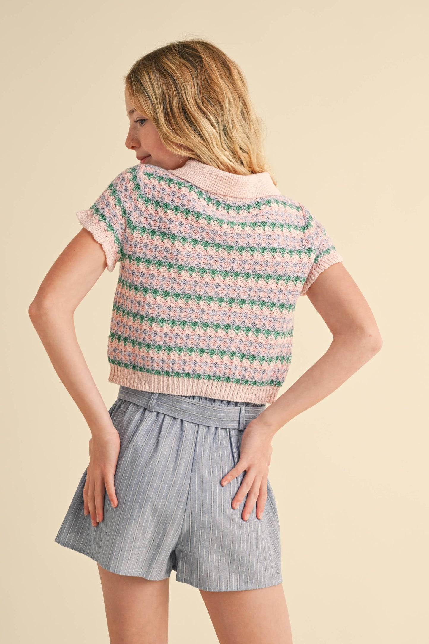 heart and arrow - TWEEN KIDS GIRLS COLLARED CROP KNIT TOP (7-14)