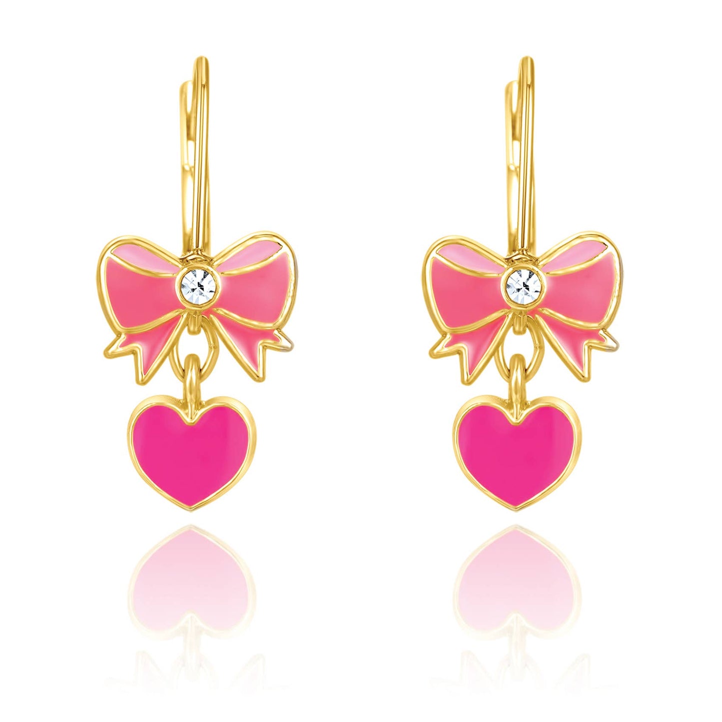Girl Nation - Pink Heart and Bow Leverback Earrings