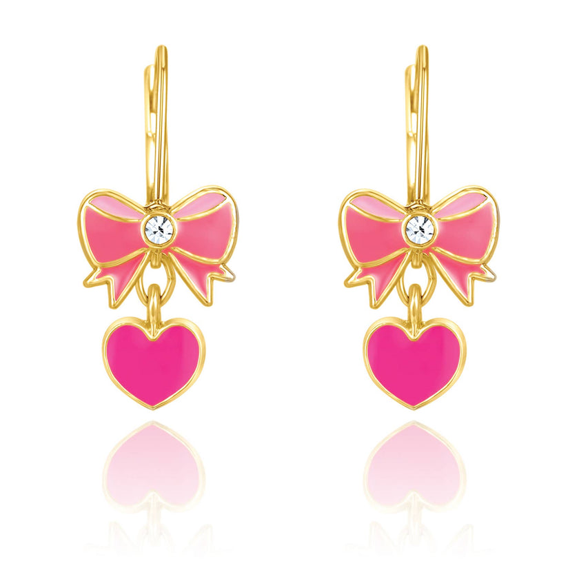 Girl Nation - Pink Heart and Bow Leverback Earrings