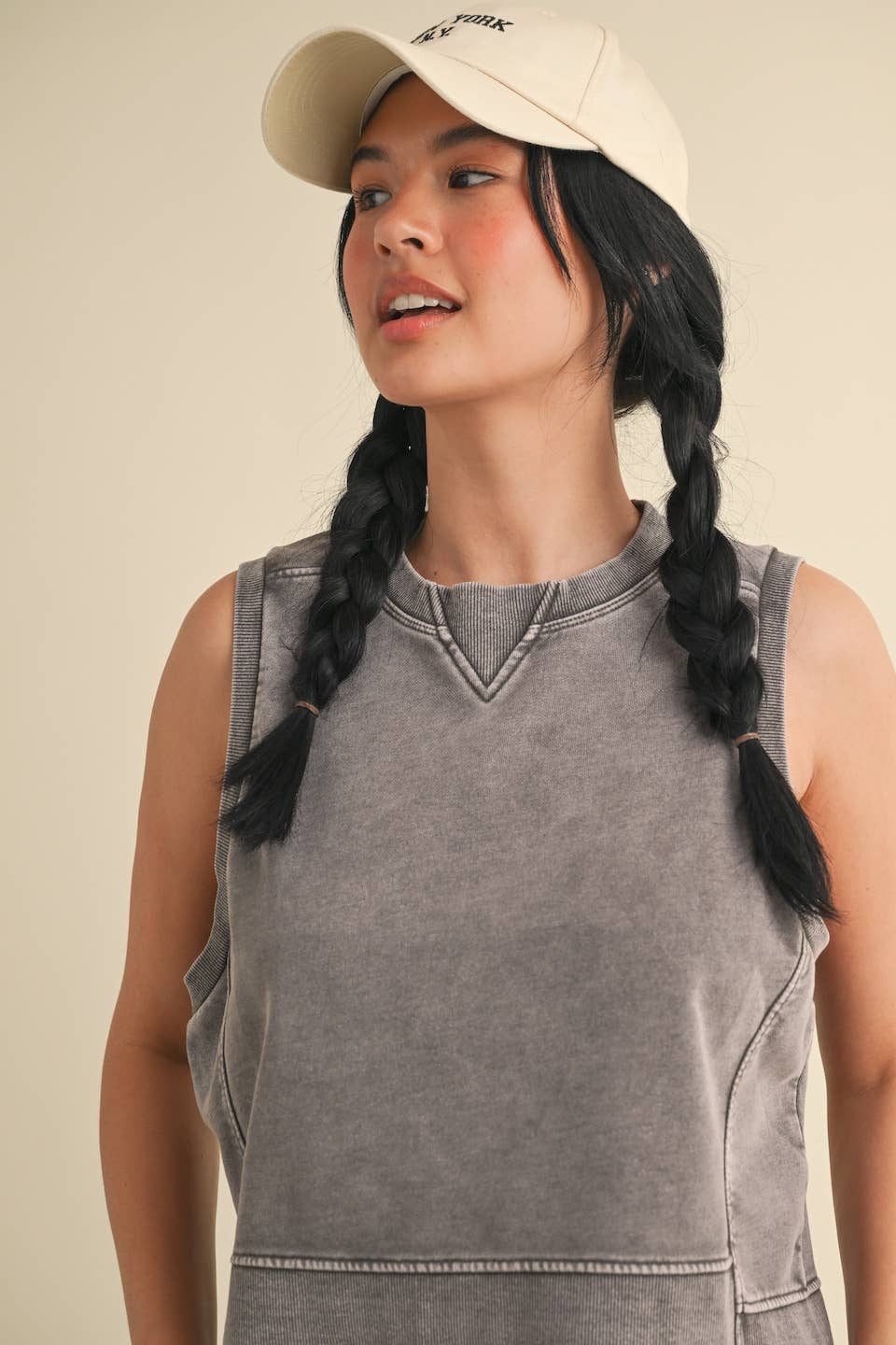 KIMBERLY C - Mineral Wash Sleeveless Top: Charcoal